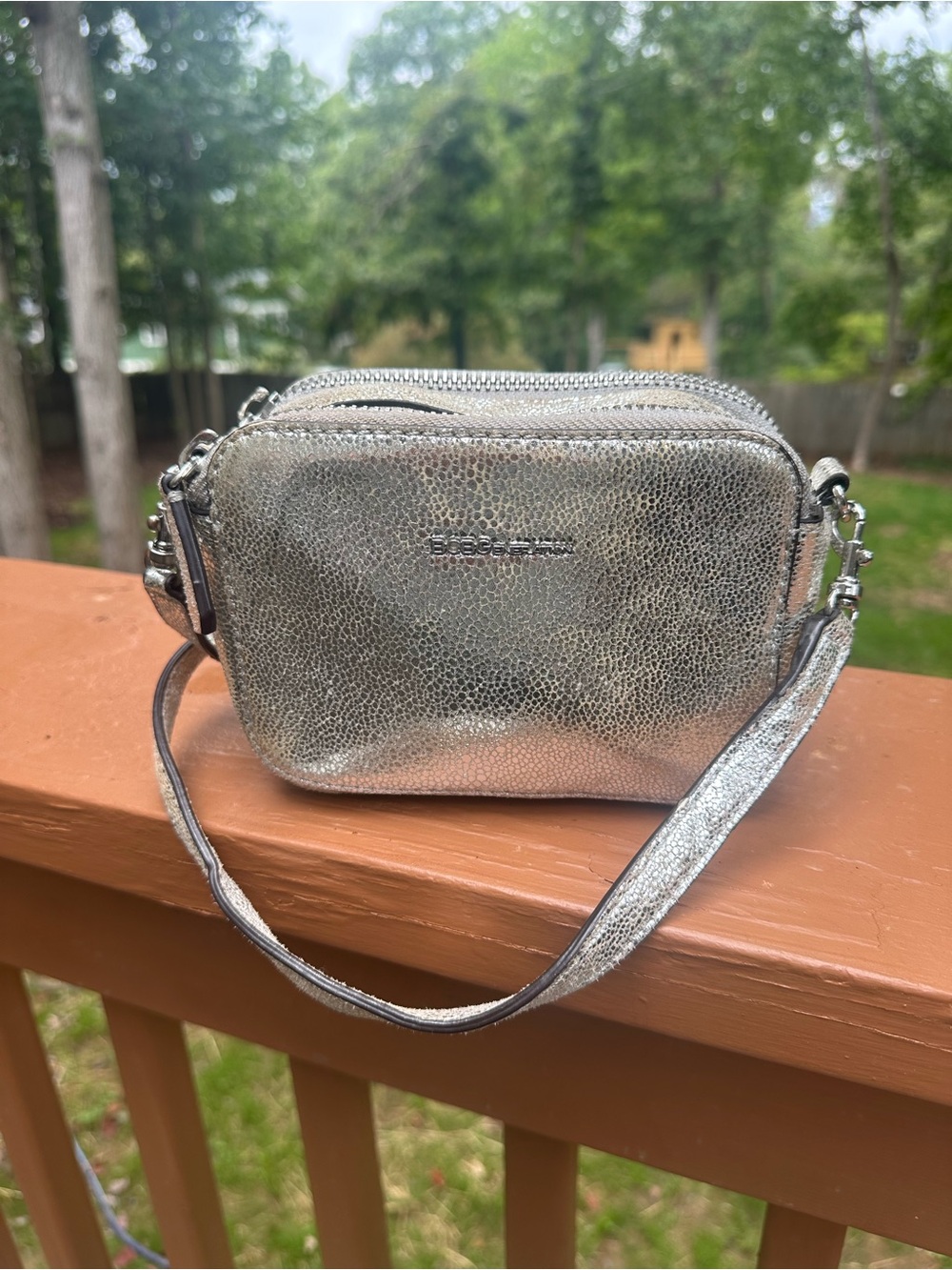 BCBG silver crossbody shiny bag